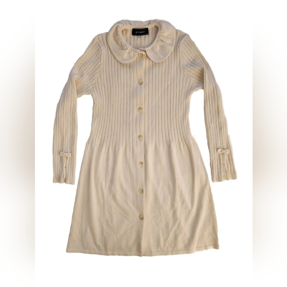 NEW - Cream Ribbed Knit Sweater Dress from Japan (Size: 158/89/70/95)